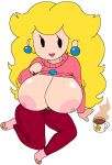 1girls 2d 2d_(artwork) 2d_artwork areola belt big_breasts blonde_hair blush breasts cassettedream casual casual_nudity clothed clothed_female clothes_lift clothing coffee coffee_mug contemporary cup digital_media_(artwork) dream-cassette earrings female female_only hoshime huge_breasts jewelry long_hair long_sleeves looking_at_viewer mario_(series) mug nintendo nipples no_bra open_mouth pants princess_peach sitting smile socks solo solo_female sphere_earrings star_(symbol) steam super_mario_bros. sweater sweater_lift transparent_background very_long_hair