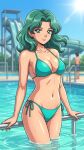  1girl adult_swim alluring bikini bishoujo_senshi_sailor_moon bishoujo_senshi_sailor_moon_s bishoujo_senshi_sailor_moon_s_the_movie bishoujo_senshi_sailor_moon_supers bishoujo_senshi_sailor_moon_supers_the_movie cleavage dario medium_breasts michiru_kaiou pin_up swimming_pool teal_eyes teal_hair toei_animation toonami viz_media water_park water_slide waterpark waterslide 