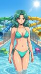  1girl adult_swim alluring bikini bishoujo_senshi_sailor_moon bishoujo_senshi_sailor_moon_s bishoujo_senshi_sailor_moon_s_the_movie bishoujo_senshi_sailor_moon_supers bishoujo_senshi_sailor_moon_supers_the_movie cleavage dario medium_breasts michiru_kaiou pin_up swimming_pool teal_eyes teal_hair toei_animation toonami viz_media water_park water_slide waterpark waterslide 