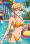  1girl adult_swim alluring bikini bishoujo_senshi_sailor_moon bishoujo_senshi_sailor_moon_s bishoujo_senshi_sailor_moon_s_the_movie bishoujo_senshi_sailor_moon_supers bishoujo_senshi_sailor_moon_supers_the_movie blonde_hair blue_sky cleavage dario haruka_ten'ou medium_breasts navy_eyes pin_up short_hair swimming_pool toei_animation toonami viz_media water_park water_slide waterpark waterslide 