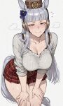 0xkaisa 1girl ai_generated animal_ears blush breasts clothed clothed_female collarbone gold_ship_(umamusume) horse_ears horse_girl horse_tail huge_breasts leaning_forward light-skinned_female light_skin long_hair looking_at_viewer sfw smile standing steam steamy_breath sweat sweatdrop sweating tail thick_thighs thighs umamusume umamusume_pretty_derby white_background