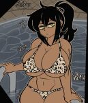  1girl 1girl alternate_color alternate_skin_color alternate_version_available artist_name big_breasts bikini bikini_bottom bikini_top black_hair bottomwear breasts cleavage dark-skinned_female dark_skin english english_text female_only green_eyes hair hips huge_breasts latina latina_female latina_milf leopard_print leopard_print_bikini mature mature_female mature_woman milf milf onomatopoeia ponytail pool poolside renee_graves rose_dax solo_female speech_bubble swimwear text the_coffin_of_andy_and_leyley thighs tied_hair topwear 