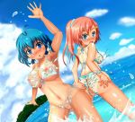  2girls ahoge anus artist_request ass bikini blue_bikini blue_eyes blue_hair blue_sky blush breasts character_request cloud duplicate front-tie_top green_eyes green_hair hair high_res large_breasts long_hair looking_back multiple_girls navel nipples ocean open_mouth pink_hair ponytail pussy red_hair short_hair side-tie_bikini sky source_request splashing striped striped_bikini striped_swimsuit sukesan swimsuit tan tan_line torn_clothes uncensored wardrobe_malfunction water waving white_bikini white_swimsuit 