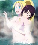 2_girls arm_at_side bangs bath bathing beatrix_amerhauser big_breasts blonde_female blonde_hair blue_eyes blush breast_grab breasts collarbone completely_nude completely_nude_female couple duo female/female female_only friends from_behind_position hair_between_eyes hand_up high_ponytail implied_sex kurigami light-skinned_female light_skin long_hair looking_at_another love lower_teeth mikazuki_shizuka multiple_girls mutual_yuri naughty_face navel neck night night_sky nipples nude nude_female onsen open_mouth outdoor_nudity outside parted_bangs pink_eyes ponytail purple_hair romantic romantic_couple round_teeth same-sex_bathing shared_bathing short_hair sky small_breasts smile standing steam teeth tied_hair upper_teeth water wet wet_body yuri zom_100_zombie_ni_naru_made_ni_shitai_100_no_koto