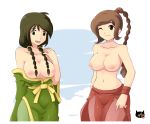  2_girls 2girls a-y-b avatar:_the_last_airbender ayb big_breasts breasts brown_eyes brown_hair female_only green_eyes jin jin_(avatar) long_hair looking_at_viewer nath-ayb nipples smile topless ty_lee wink 