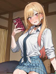 ai_generated bare_thighs big_breasts blonde_hair blush cuckquean ear_piercing embarrassed gyaru holding_phone huge_breasts huge_thighs kitagawa_marin light-skinned_female light_skin long_hair massive_breasts multicolored_hair ntr phone pink_eyes school_uniform schoolgirl solo_female sono_bisque_doll_wa_koi_wo_suru spoilage_ai squatting sweat sweatdrop thick_body thick_female thick_thighs thighs voluptuous voluptuous_female