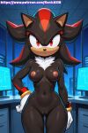 ai-generated ai_generated anthro black_body black_fur breasts furry furry_female genderbend genderbent genderswap genderswap_(mtf) hedgehog naked naked_female nude nude_female patreon patreon_username pussy red_eyes red_stripes rule_63 sega serious shadow_the_hedgehog sonic_(series) sonic_the_hedgehog_(series)