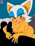 1boy 1girl absurd_res anthro areola balls bat bat_wings bed bedroom_eyes blue_eyes breasts censored colored_nails dark_body dark_skin duo erection eyeshadow female fur furniture genitals half-closed_eyes handjob high_res human interspecies licking licking_lips lipstick looking_at_viewer looking_pleasured makeup male mammal membrane_(anatomy) membranous_wings nails narrowed_eyes nipples nude nude_anthro nude_female nude_male on_bed open_mouth penile penis penis_grab rouge_the_bat seductive sega sex sirjzau sonic_the_hedgehog_(series) tan_body tan_fur tongue tongue_out wings