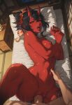  1girl 1girl ai_generated demon_girl female_focus genshin_impact hetero horns oni pussy red_skin sex sexy vaginal_penetration yoimiya_(genshin_impact) 