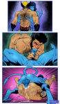 black_hair blue_eyes blue_hair blue_skin body_hair fellatio fellatio_pov gay_sex groping_from_behind hairy_ass hairy_male hearts_around_head kurt_wagner logan_(x-men) male male_only marvel mating_press mutant_(marvel) nightcrawler phausto submissive_male sweat tail veiny_penis wolverine_(x-men) x-men yaoi yellow_eyes