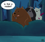 bear bear_ears black_fur brown_fur bush covering_own_eyes creative_signature dildo english_text forest grizzly_(wbb) holding_dildo ice_bear knullmannen male_only night night_sky open_mouth panda_(wbb) pawpads paws signature speech_bubble talking tree trees two-tone_fur we_bare_bears white_fur