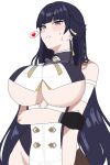  1girl absurd_res airen_(starseed) airen_(starseed:_asnia_trigger) bangs bare_shoulders big_breasts black_gloves black_hair blunt_bangs blush breasts com2us earrings gloves heart jewelry joycity long_hair looking_at_viewer lord3 parted_lips purple_eyes simple_background spoken_heart starseed:_asnia_trigger under_boob underboob_cutout very_long_hair white_background 
