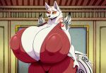  1girl 1girl ai_generated amaterasu_okami dress hyper_breasts wolf 