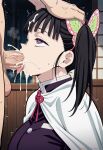  1boy 1girl ai_generated balls big_balls big_breasts big_breasts big_penis black_hair blush butterfly_hair_ornament cum cum_in_mouth cum_on_face cum_on_hair cumshot cumshot_in_mouth demon_slayer fellatio head_grab huge_balls huge_breasts huge_cock kimetsu_no_yaiba light-skinned_female light-skinned_male light_skin nude nude_male oral_sex penis purple_eyes saliva sawahebi side_ponytail squatting sweat sweatdrop tongue_out tsuyuri_kanao veiny_penis voluptuous voluptuous_female 