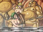  2boys 2girls bath big_breasts big_penis big_testicles breasts fado fellatio foreskin goron mixed_bathing nikcesco nintendo nipples nude ocarina_of_time oral penis saria testicles the_legend_of_zelda wet 