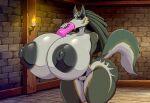 1girl ai_generated dildo dildo_in_mouth furry furry_female genderswap hyper_breasts nude wolf wolf_link