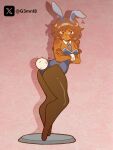 1girl 1girls blush blush_lines brown_body brown_hair brown_skin bunny_ears bunny_girl bunny_tail clothing digital_media_(artwork) g3mn18 leotard magdalena_(g3mn18) magdalena_ignacia_de_siwat_(g3mn18) playboy_bunny simple_background stockings thighs twitter_user_oc twitter_username