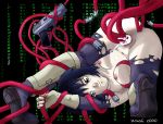 1girl anal ass black_hair blue_eyes breasts cum female ghost_in_the_shell gloves gun hair kusanagi_motoko nipples nude penetration pussy rape restrained sex short_hair tentacle thighhighs torn_clothes weapon wire wires