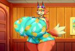 1girl 1girl ai_generated audie_(animal_crossing) fully_clothed hyper_breasts wolf