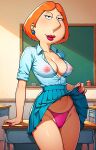  breasts erect_nipples_under_clothes family_guy lois_griffin looking_at_viewer miniskirt no_bra ready_to_fuck thighs thong 