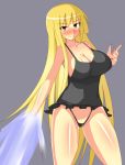 1girl bare_shoulders black_panties blonde_hair breasts cleavage evangeline_a_k_mcdowell female grey_background huge_breasts long_hair mahou_sensei_negima! musuka_(muska) nail_polish panties red_eyes simple_background solo standing thighs thong underwear