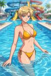  1girl adult_swim alluring bikini bishoujo_senshi_sailor_moon bishoujo_senshi_sailor_moon_s bishoujo_senshi_sailor_moon_s_the_movie bishoujo_senshi_sailor_moon_supers bishoujo_senshi_sailor_moon_supers_the_movie blonde_hair blue_sky cleavage dario haruka_ten'ou medium_breasts navy_eyes pin_up short_hair swimming_pool toei_animation toonami viz_media water_park water_slide waterpark waterslide 