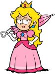 1girl 1girl artstyle_imitation looking_at_viewer mario_(series) nintendo one_hand_on_hip princess_peach umbrella