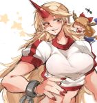  2girls blonde_hair bow breasts cuffs female fingernails hair hair_bow horn horns hoshiguma_yuugi ibuki_suika iroyopon long_fingernails long_hair midriff minigirl multiple_girls nail_polish red_eyes short_sleeves sketch star touhou wrist_cuffs 