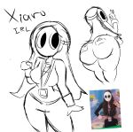  1girl 1girls ass big_ass breasts clothing fat_ass hispanic_youtuber huge_ass kasthiarrtic long_hair mask masked masked_female monochrome real_person reference_image simple_background sketch xiaro xiaro_(irl) youtube_hispanic youtuber 