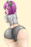 1girl alisa_bosconovitch alluring ass blush huge_ass looking_back misuto77 namco pink_hair short_hair simple_background solo tekken tekken_tag_tournament_2