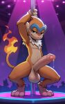  1girl 3_fingers 3_toes absurd_res ai_generated anthro balls big_balls big_ears big_penis biped black_eyes blue_body bodily_fluids brown_body dancing erection feet fingers fire flaming_tail foreskin generation_4_pokemon genital_fluids genitals half-closed_eyes haplorhine high_res holding_pole huge_balls huge_penis leaking_precum long_tail looking_at_viewer male mammal monferno monkey mouth_closed narrowed_eyes neck_tuft nightclub nintendo penis pokemon pokemon_(species) pole pole_dancing precum precum_on_penis primate red_body smile smiling_at_viewer tail tan_body toes tuft vein veiny_penis white_body yiff_ai_(director) 