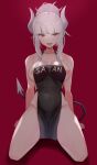  1girl apron big_breasts blush breasts clothing demon_girl demon_horns demon_tail hadaka_apron helltaker high_resolution horns kataku_musou looking_at_viewer lucifer_(helltaker) naked_apron red_eyes sitting tail tongue tongue_out very_high_resolution 