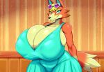 1girl 1girl ai_generated audie_(animal_crossing) dress hyper_breasts wolf