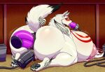 1girl ai_generated amaterasu_okami anal_penetration dildo dildo_in_ass dildo_in_mouth dildo_in_pussy dildo_penetration furry hyper_breasts lactation milking milking_machine triple_penetration vaginal_penetration wolf