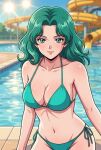  1girl adult_swim alluring bikini bishoujo_senshi_sailor_moon bishoujo_senshi_sailor_moon_s bishoujo_senshi_sailor_moon_s_the_movie bishoujo_senshi_sailor_moon_supers bishoujo_senshi_sailor_moon_supers_the_movie cleavage dario medium_breasts michiru_kaiou pin_up swimming_pool teal_eyes teal_hair toei_animation toonami viz_media water_park water_slide waterpark waterslide 