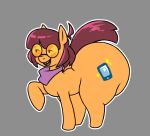 1girl 1girls ahoge big_ass boss_(thelittlenerdys) brown_hair buck_teeth cutie_mark denist_lewd fat_ass glasses horse_ears horse_tail huge_ass my_little_pony nerd nerdy nerdy_female orange_body orange_glasses pony scarf simple_background thighs twitter_user_oc twitter_user_sona