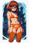  bra breasts cameltoe erect_nipples_under_clothes glasses panties scooby-doo stockings thighs velma_dinkley 