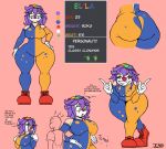 arm_sleeves bodysuit breasts clothing clown clown_costume clown_makeup clown_nose clown_paint el'la_(jacknova093) elbow_gloves fat_ass gloves green_eyes intersex jacknova093 purple_hair simple_background sketch