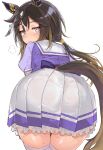  1girl ai_generated animal_ears ass ass_focus bent_over blush horse_ears horse_girl horse_tail light-skinned_female light_skin looking_at_viewer looking_back school_uniform schoolgirl sirakomasumosu stay_gold_(umamusume) steam steamy_breath sweat sweatdrop sweating tail thick_thighs thighs tied_hair umamusume umamusume_pretty_derby white_background 