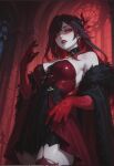 1girl ai_generated corruption genshin_impact pale_skin red_eyes red_lipstick skirk vampire 