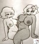 2_girls abdomen areola black_and_white blue_eyes blush bowtie bowtie_on_head breasts eyelashes eyeshadow female/female female_only greyscale hispanic_youtuber lesbian_sex looking_pleasured meme monochrome multiple_females multiple_girls nipples nude nude_female oraix pencil_(artwork) pleasure_face rand0m_293 ribbon ribbon_in_hair scissoring short_hair traditional_media traditional_media_(artwork) tribadism white_hair xiaro yuri