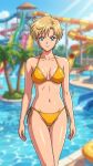  1girl adult_swim alluring bikini bishoujo_senshi_sailor_moon bishoujo_senshi_sailor_moon_s bishoujo_senshi_sailor_moon_s_the_movie bishoujo_senshi_sailor_moon_supers bishoujo_senshi_sailor_moon_supers_the_movie blonde_hair blue_sky cleavage dario haruka_ten'ou medium_breasts navy_eyes pin_up short_hair swimming_pool toei_animation toonami viz_media water_park water_slide waterpark waterslide 