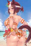  1girl ai_generated animal_ears ass back back_view beach horse_ears horse_girl horse_tail looking_back pulling_up_pants seaside sirakomasumosu special_week_(umamusume) swimsuit tail umamusume umamusume_pretty_derby 