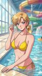  1girl adult_swim alluring bikini bishoujo_senshi_sailor_moon bishoujo_senshi_sailor_moon_s bishoujo_senshi_sailor_moon_s_the_movie bishoujo_senshi_sailor_moon_supers bishoujo_senshi_sailor_moon_supers_the_movie blonde_hair blue_sky cleavage dario haruka_ten'ou medium_breasts navy_eyes pin_up short_hair swimming_pool toei_animation toonami viz_media water_park water_slide waterpark waterslide 