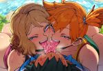  1boy 1girl 2_girls ai_generated ash_ketchum ass asymmetrical_hair bare_shoulders beach black_hair blue_eyes blush bodily_fluids breasts brown_hair clothing eyelashes ffm_threesome french_kiss green_eyes group group_sex half-closed_eyes hetero kasumi_(pokemon) kissing landscape licking light_brown_hair looking_at_viewer male misty_(pokemon) mullon multiple_girls open_mouth orange_hair outside pokemon ponytail saliva satoshi_(pokemon) serena_(pokemon) sex shiny_skin shirt short_hair side_ponytail smile sweat teeth thighs threesome tied_hair tongue tongue_out upper_teeth upper_teeth_only water 