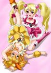 2girls breasts cleavage clothed_sex cure_peach cure_pine dry_humping fresh_precure! hair hair_ornament heart high_res leg_lift magical_girl momozono_love multiple_girls precure tribadism twin_tails yamabuki_inori yuri