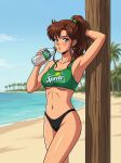  1girl about_to_drink adult_swim alluring athletic_female beach bikini bishoujo_senshi_sailor_moon bishoujo_senshi_sailor_moon_r bishoujo_senshi_sailor_moon_r_the_movie bishoujo_senshi_sailor_moon_s bishoujo_senshi_sailor_moon_s_the_movie bishoujo_senshi_sailor_moon_supers bishoujo_senshi_sailor_moon_supers_the_movie brown_hair cleavage dario fit_female green_eyes holding_soda_bottle makoto_kino medium_breasts ocean pin_up posing sprite_(company) toei_animation toonami under_boob viz_media 