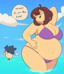 2_girls ahoge ai_assisted ai_edit ai_generated ai_slop background beach bikini black_hair boss_(thelittlenerdys) breasts buckteeth cannon chubby chubby_female cloud edit glasses hair_covering_eye hair_over_one_eye luna_(thelittlenerdys) nerd nerdy nerdy_female ocean partially_clothed pregnant pregnant_belly pregnant_female short_hair shortstack sky speech_bubble text thick_thighs thighs water welsdumps wife_and_wife yuri