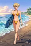  1girl adult_swim alluring beach bikini bishoujo_senshi_sailor_moon bishoujo_senshi_sailor_moon_s bishoujo_senshi_sailor_moon_s_the_movie bishoujo_senshi_sailor_moon_supers bishoujo_senshi_sailor_moon_supers_the_movie blonde_hair blue_sky cleavage dario haruka_ten'ou medium_breasts navy_eyes ocean pin_up short_hair surfboard toei_animation toonami viz_media 