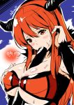  1girl adjusting_hair between_breasts big_breasts blush breasts cleavage fake_horns fur_trim high_res horns long_hair makizushi maou_(maoyuu) maoyuu_maou_yuusha orange_eyes orange_hair sexually_suggestive sketch solo sushi yabitu040 